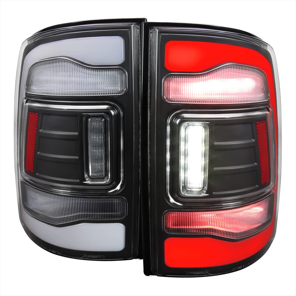 Black LED Tail Lights w/White LED Light Bar SPEC-D TUNING Compatible with 2009-2018 Dodge Ram 1500 2500 3500, Left + Right Pair Assembly