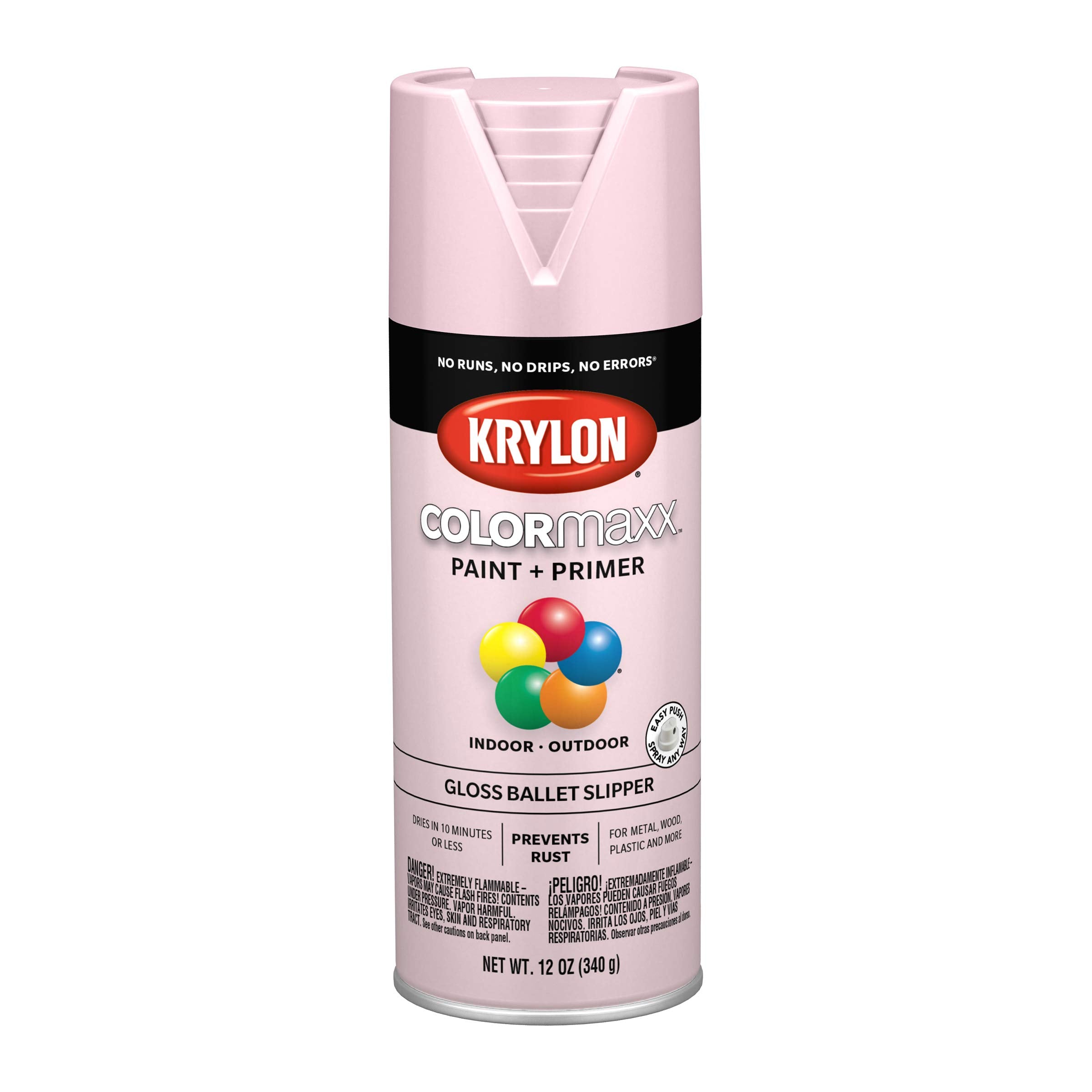 Krylon K05502007 Spray Paint and Primer COLORmaxx for Indoor/Outdoor Use, Gloss Ballet Slipper Pink, 12 Ounce (Pack of 1)