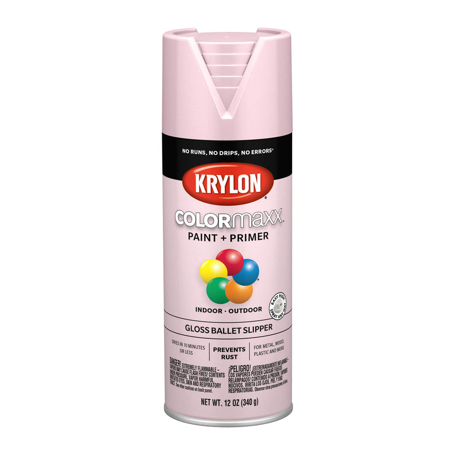 Krylon K05502007 Spray Paint and Primer COLORmaxx for Indoor/Outdoor Use, Gloss Ballet Slipper Pink, 12 Ounce (Pack of 1)