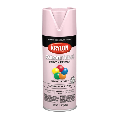 Krylon K05502007 Spray Paint and Primer COLORmaxx for Indoor/Outdoor Use, Gloss Ballet Slipper Pink, 12 Ounce (Pack of 1)