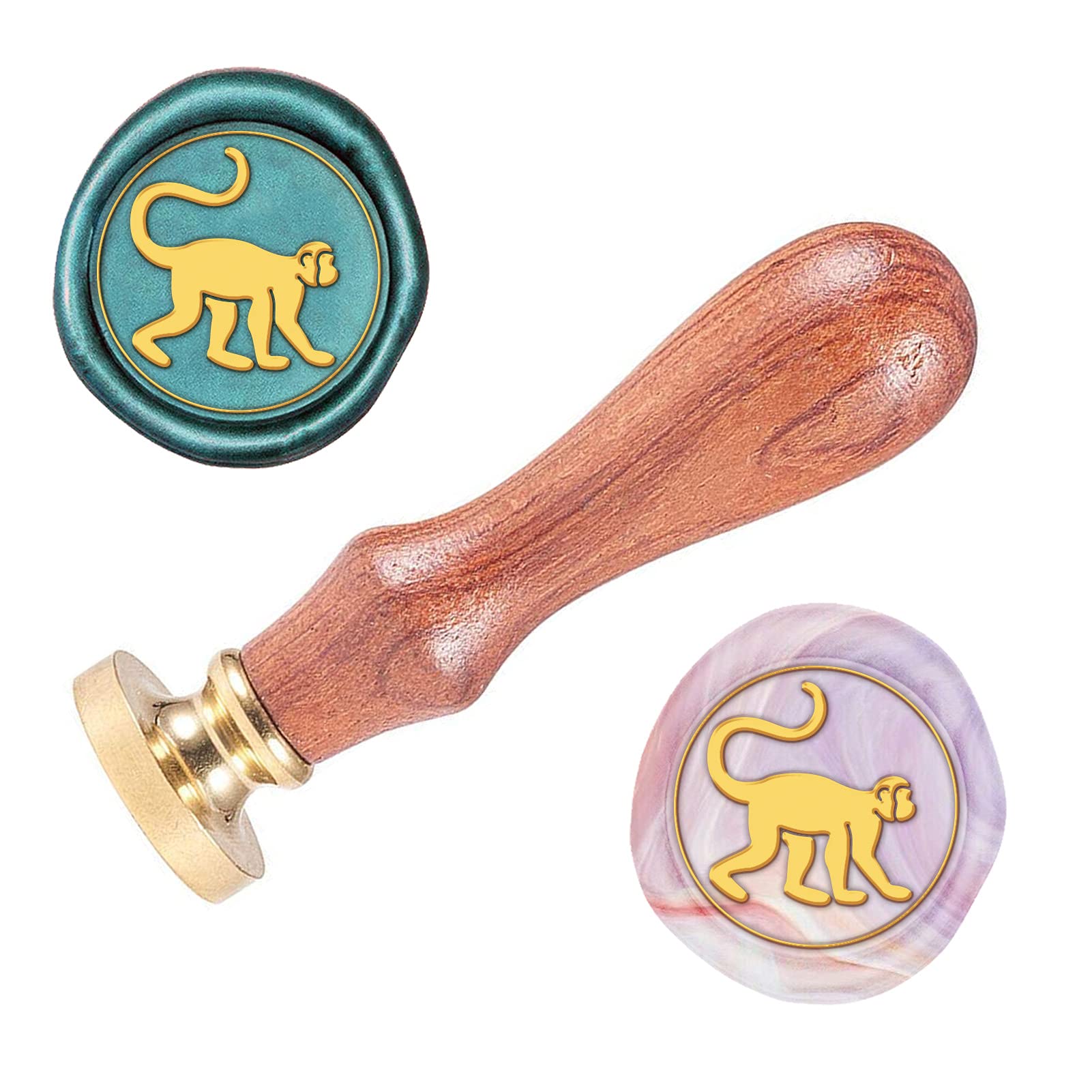 Wax Seal Stamp SUPERDANT Monkey Pattern Vintage Seal Stamp Retro Removable Brass Head 0.98" Wooden Handle Seal Stamp for Greeting Card, Envelope Invitation, Gift Wrapping