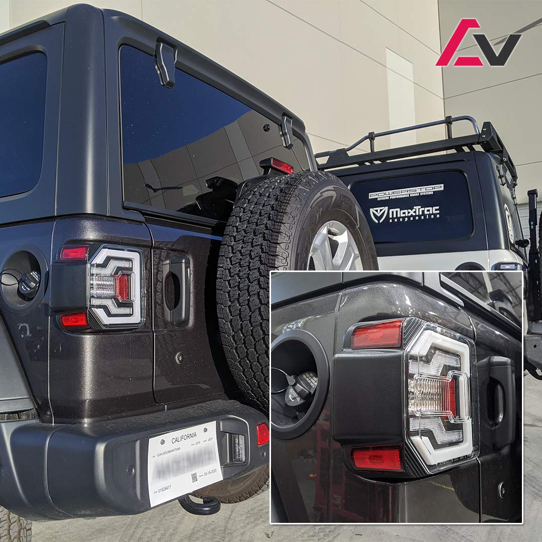 Taillights Winjet Compatible with Jeep [2018-2025 Jeep Wrangler JL] & [2021-2025 Jeep Wrangler 4XE Plugin] LED Sequential Tail Lights (Clear)
