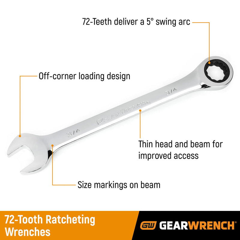 5 Pc. GEARWRENCH 12 Pt. Ratcheting Combination Wrench Set, SAE - 93005