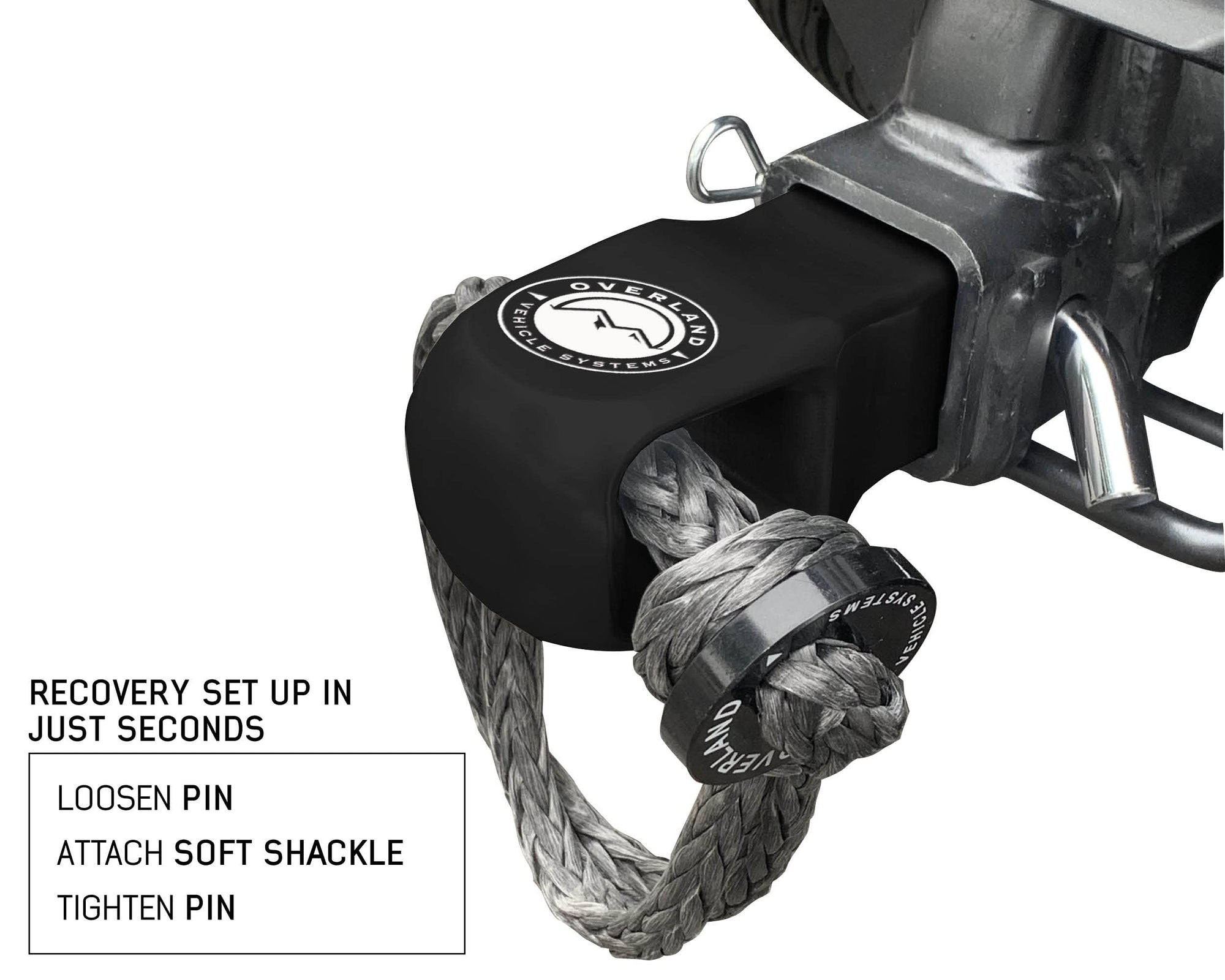 Aluminum Receiver Hitch Mount Overland Vehicle Systems for use with Soft Shackles - T6 6061 Aircraft Grade Aluminum - Glossy Black Powder Coated Finish