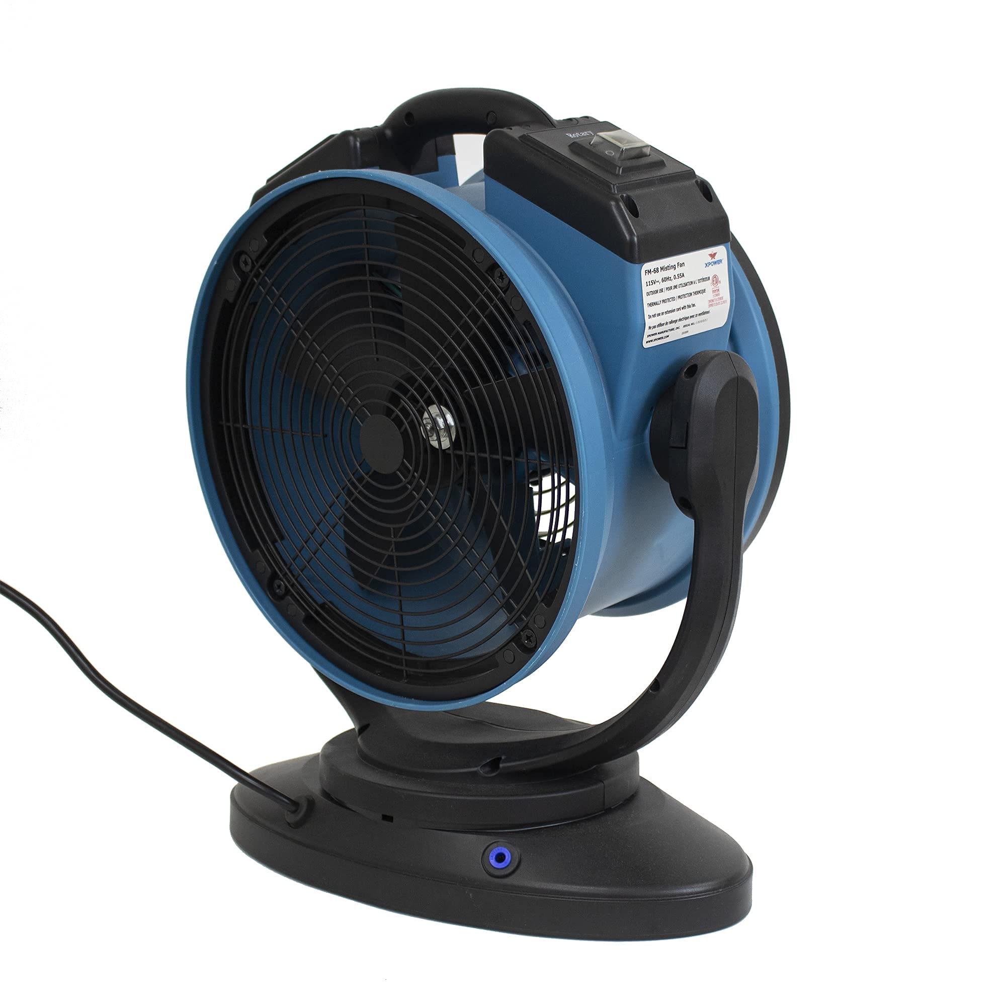 Misting Fan XPOWER FM-68, Outdoor Cooling, Oscillating, Heavy Duty, Powerful, High Velocity, 3-Speed, Ideal for Camping, Patios, Picnics, & More, 15 In