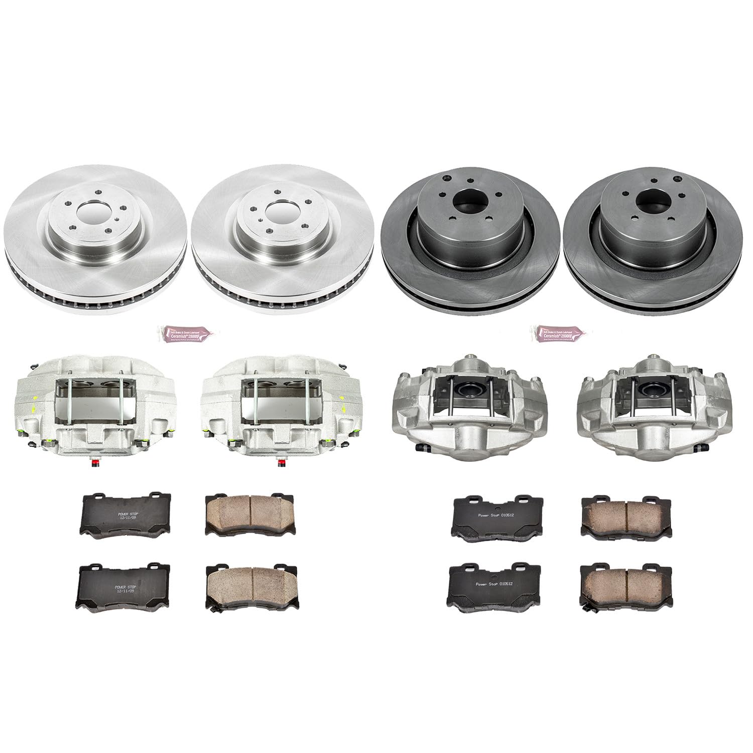 Power Stop Autospeciality KCOE5823 Replacement Front and Rear Caliper Kit- OE Rotors, Ceramic Brake Pads, Calipers For FX50, M, M37, M56, Q50, Q60, Q70, Q70L, [Model Specific]