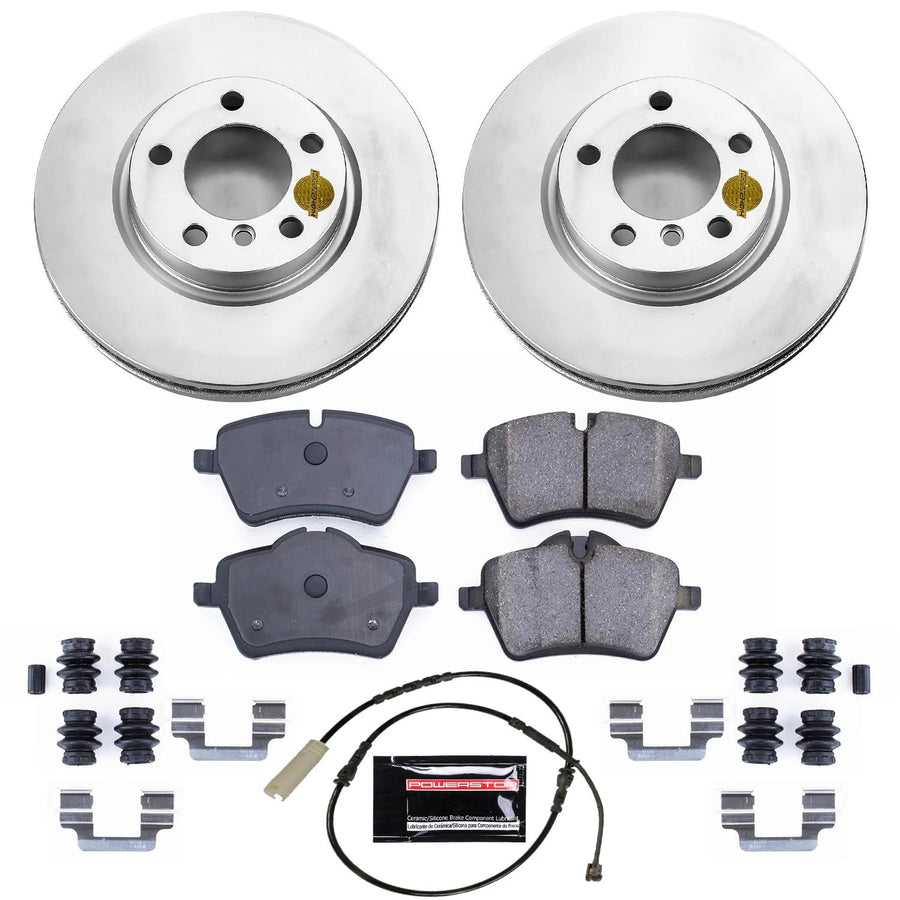Coated Brake Rotor and Ceramic Brake Pads Power Stop CRK6665- Front For Mini Cooper Countryman 2011-2016, Mini Cooper Paceman 2013-2016 [Model Specific]