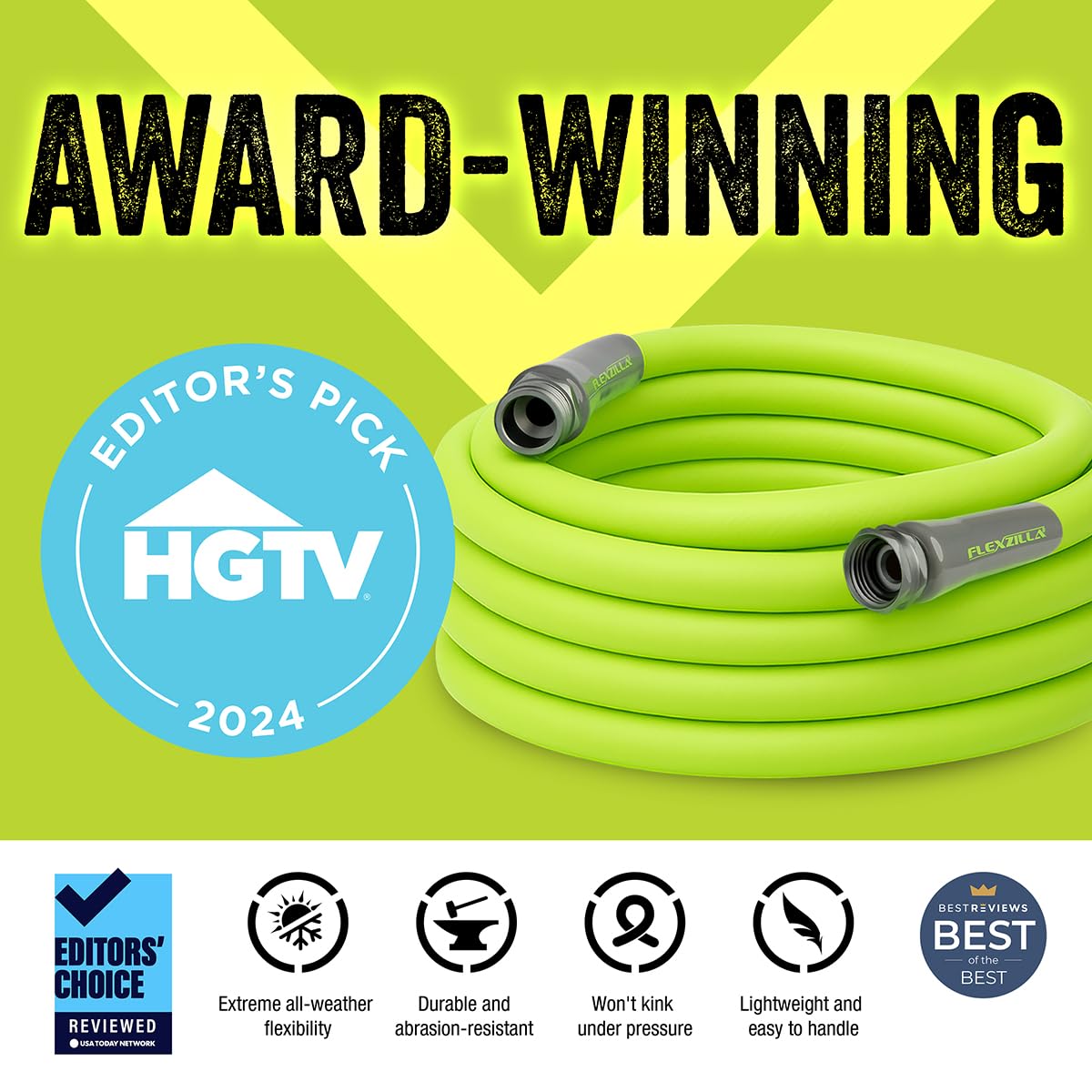 Garden Hose Flexzilla 5/8 in. x 75 ft., Lightweight All-Weather Water Hose, Durable and Flexible, Leak-Free Connections