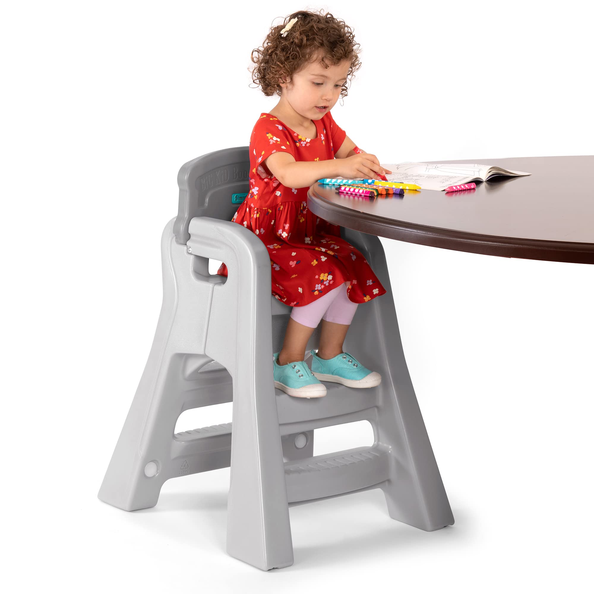 Simplay3 Booster Seat Big Kids, Lightweight Toddler Chair for Dining Table and Kitchen, Toddler Kitchen Helper, Made in USA Gray