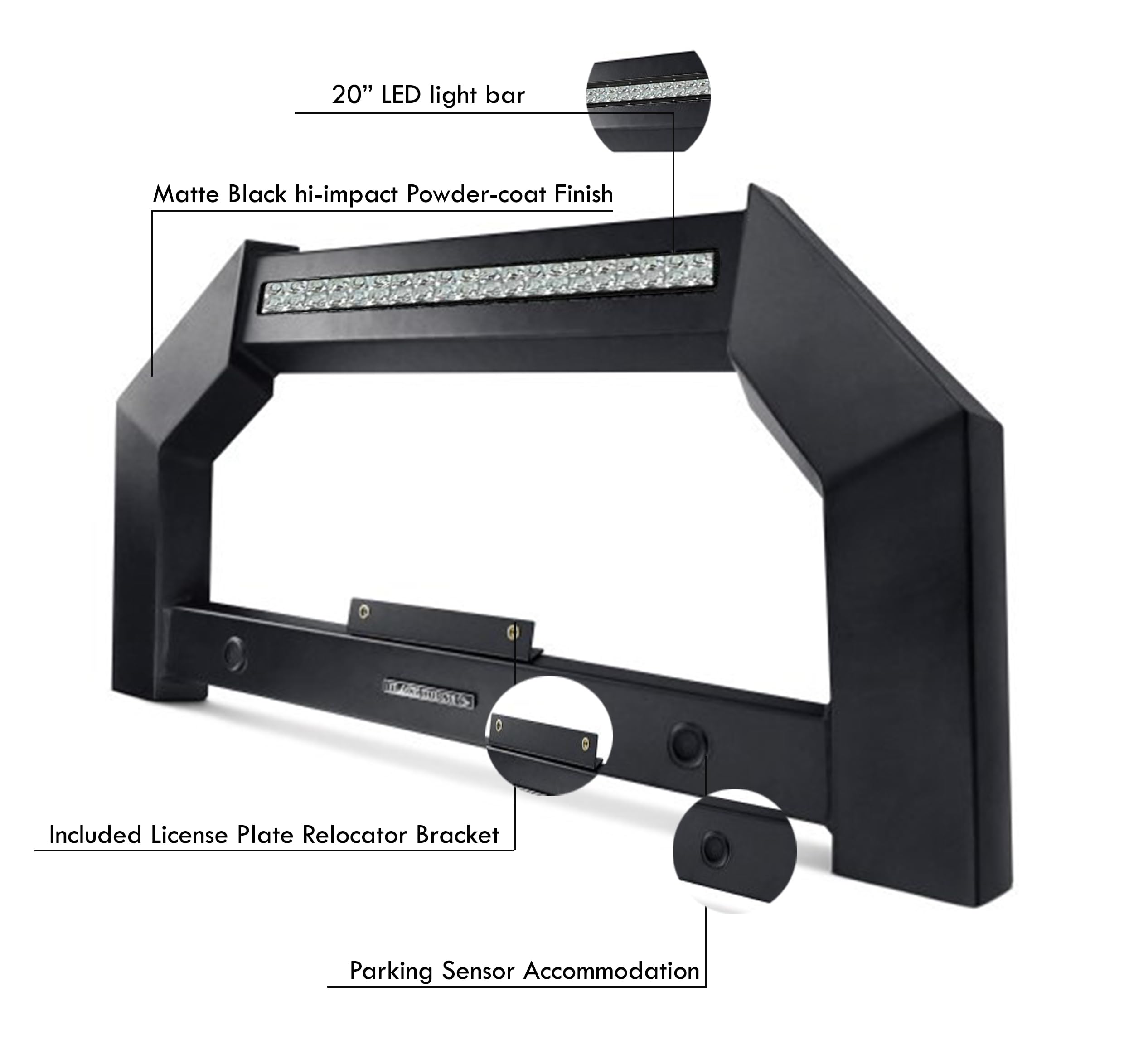 Bull Bar Black Horse Armour No skid plate Matte Black Compatible with 2022-2025 Nissan Frontier-AB-NI22