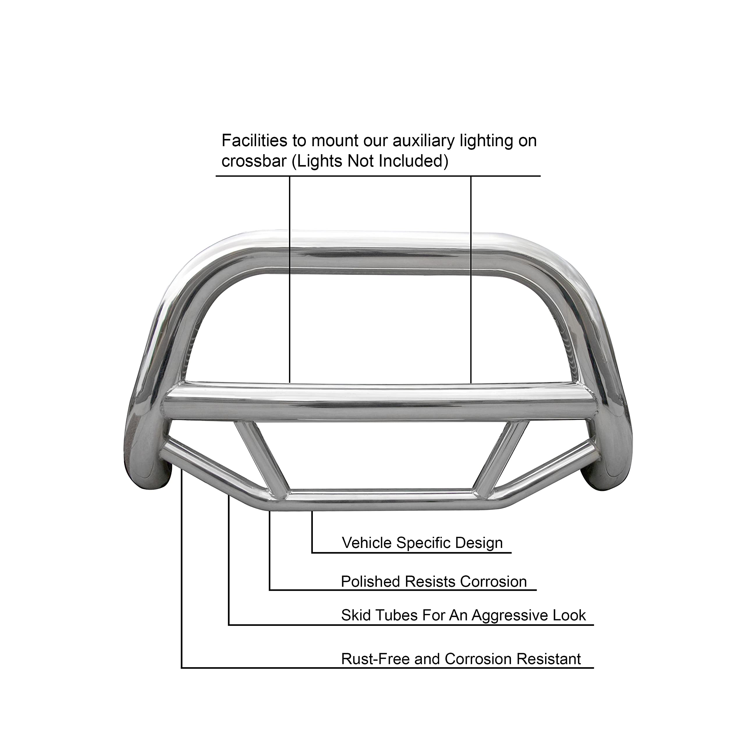 Max Bull Bar Black Horse No Skid Plate Stainless Steel Compatible with 2007-2012 Hyundai Santa Fe-MBS-HYB6201