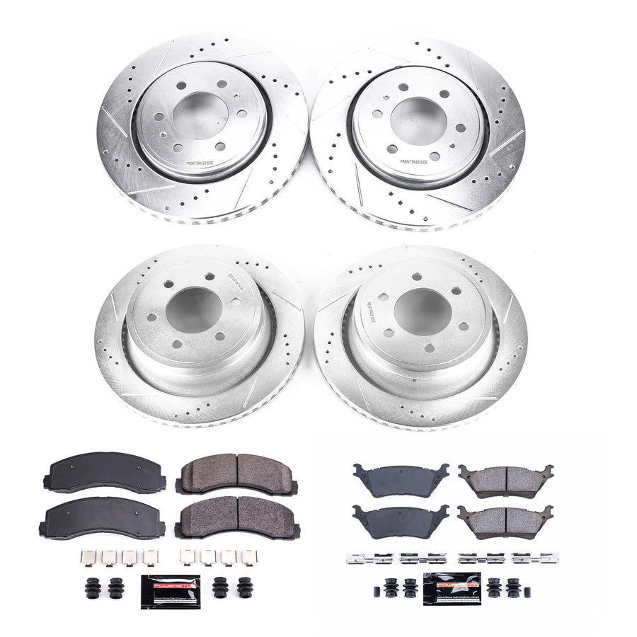 Brake Kit Power Stop For 2012-2017 Ford F-150 6 Lug [Model Specific], 2012-2018 Ford F-150 Raptor - Front and Rear Z23 Carbon Fiber Brake Pads with Drilled and Slotted Brake Rotors Replacement, K6268
