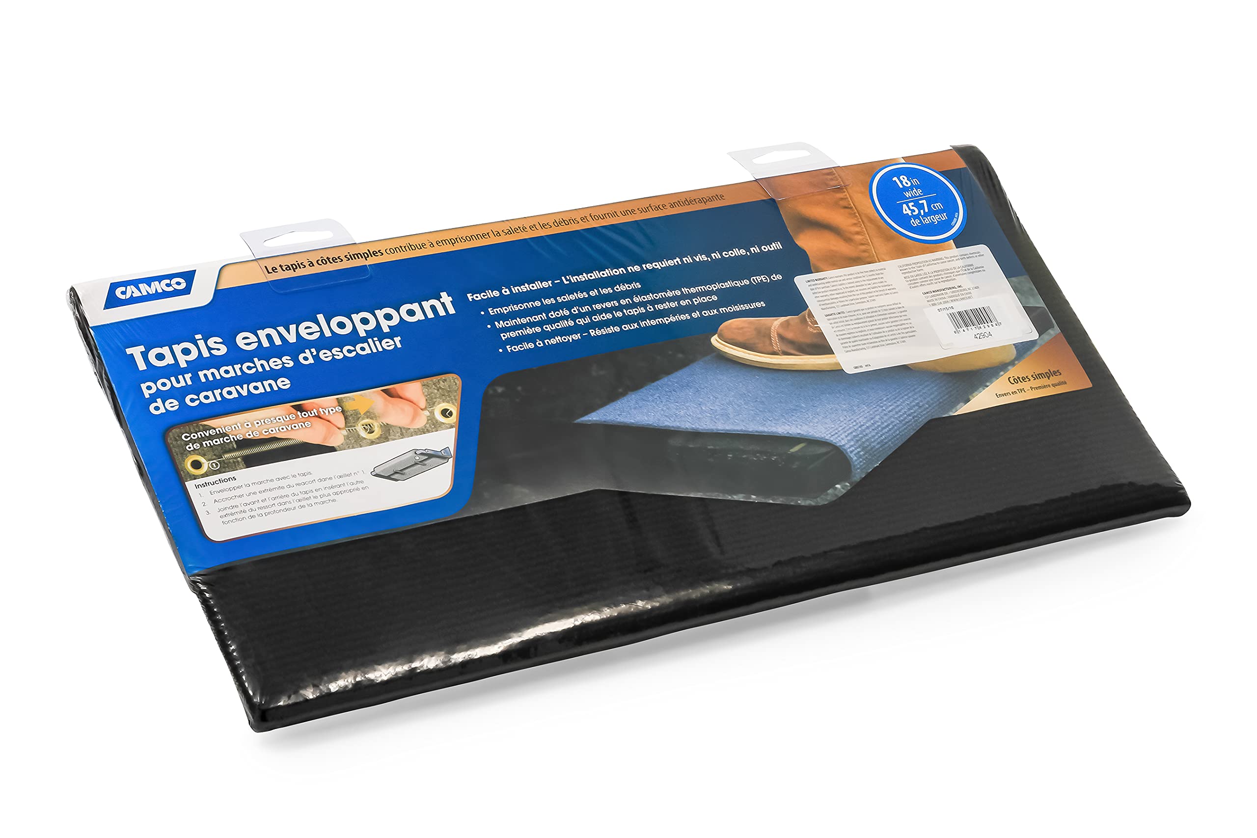 Wrap Around Camco RV Step Rug | 17.5" x 18" | Black | 42904