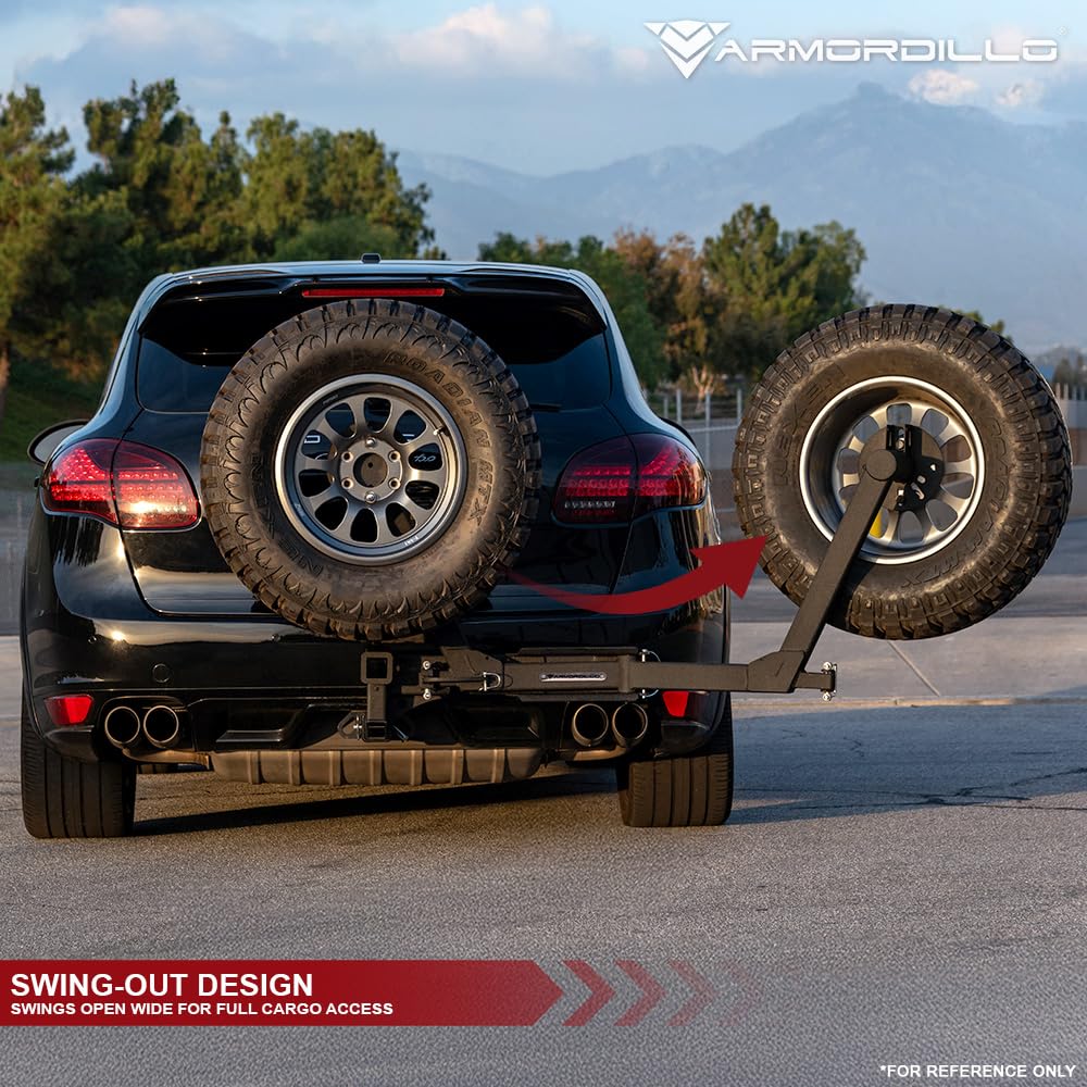 Hitch Mount Armordillo Swing Out Spare Tire Carrier Up to 35"|Compatible with Trailer Hitch 2" Receiver|8735527|Steel|Universal|Texture Black
