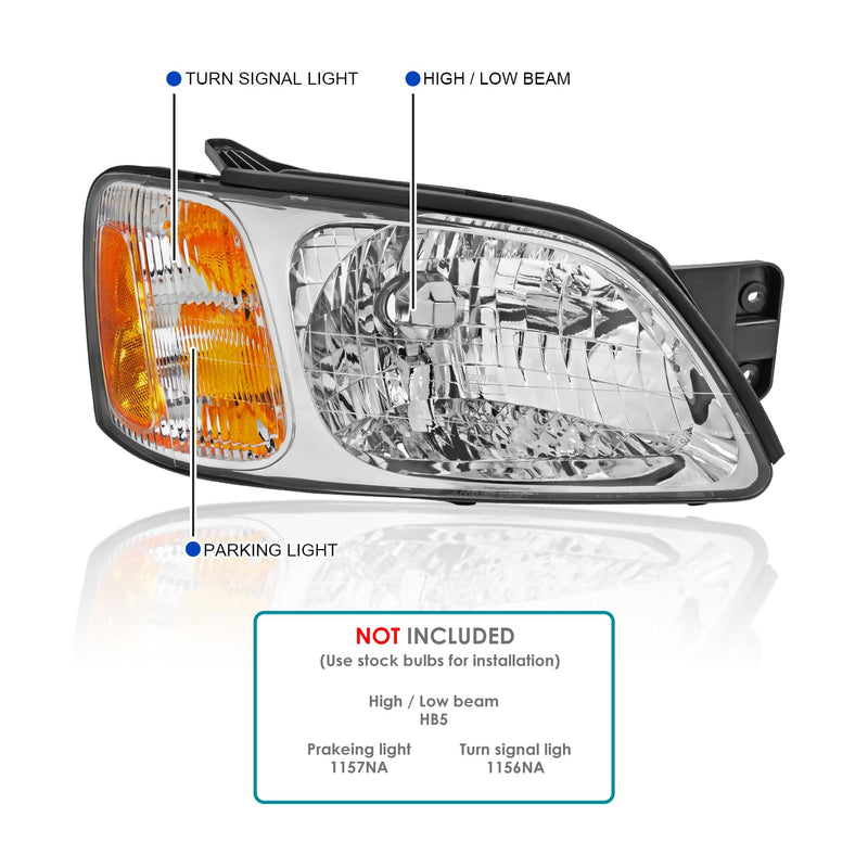 Chrome Headlights SPEC-D TUNING Compatible with 2000-2004 Subaru Legacy, Left + Right Pair Headlamps Assembly