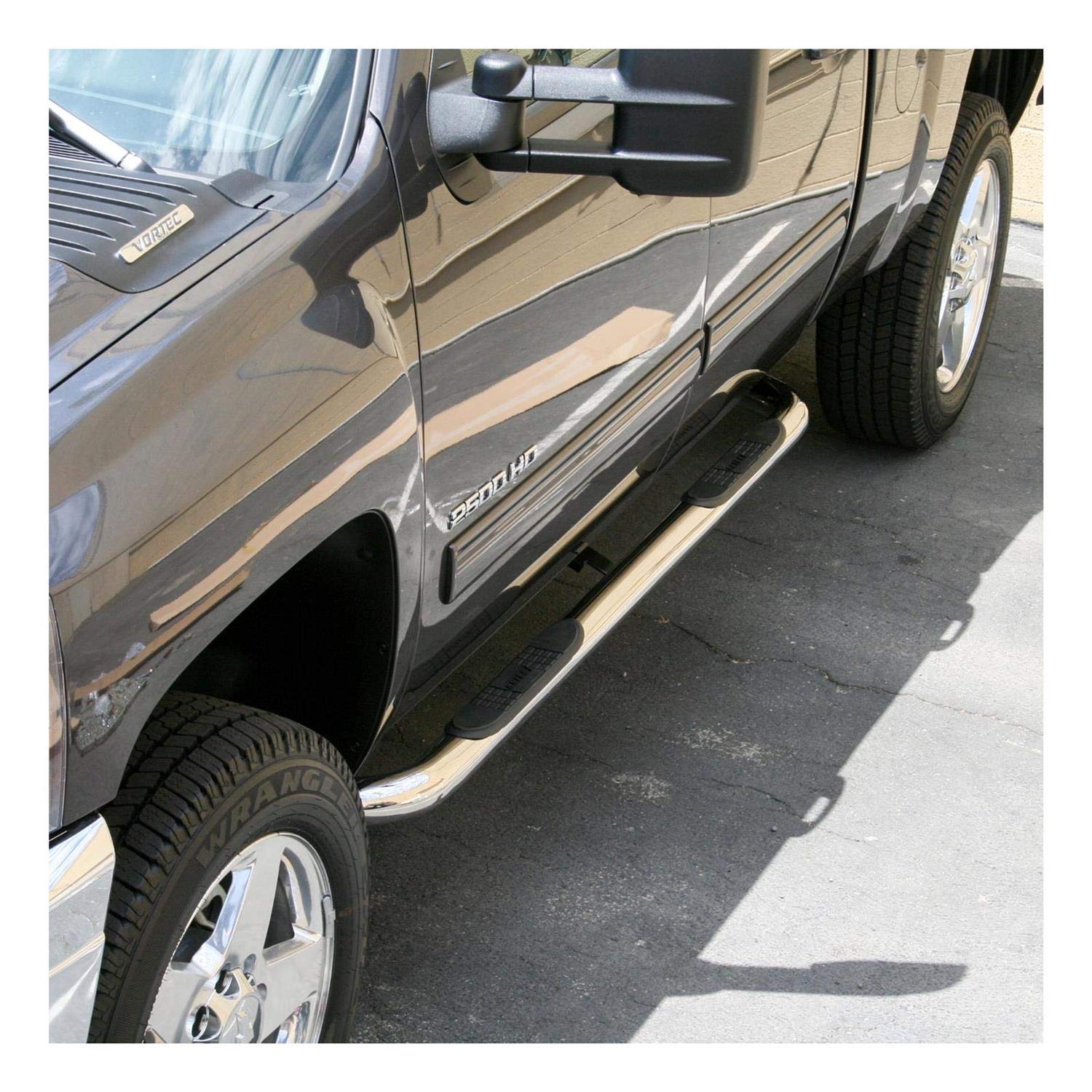 3-Inch Round Polished Stainless Steel ARIES Nerf Bars, No-Drill, Fits Select Chevrolet Silverado, GMC Sierra 1500, 2500, 3500 HD