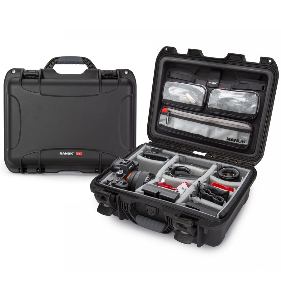 Pro Photo Kit NANUK 920 – Waterproof Travel Camera Hard Case with Padded Dividers & Lid Organizer, 16.7” x 13.4” x 6.8”, Dustproof & Impact-Resistant, Airline Carry-On Approved – Black