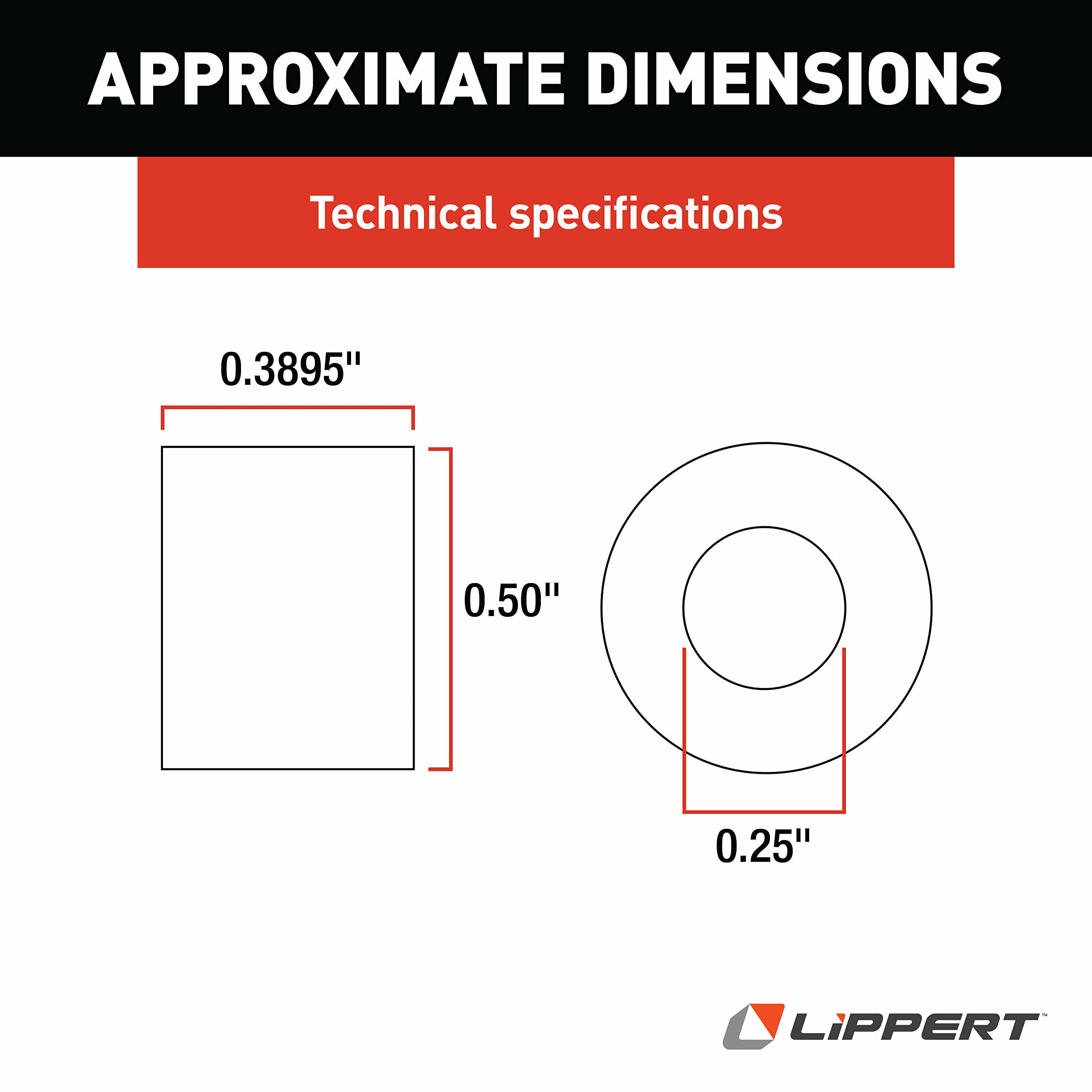 Lippert Replacement Coach Step Spacer with 1/2" Outer Diameter x 1/4" Inner Diameter for Electric RV Step Assemblies - 128958