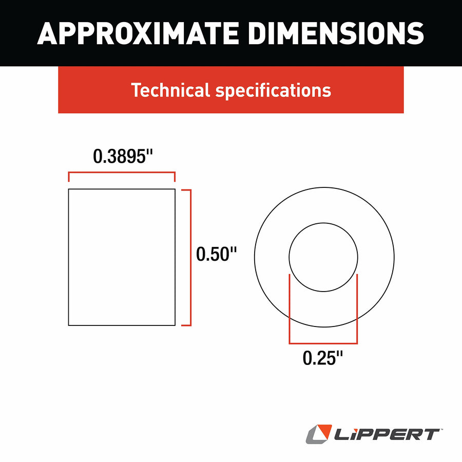 Lippert Replacement Coach Step Spacer with 1/2" Outer Diameter x 1/4" Inner Diameter for Electric RV Step Assemblies - 128958