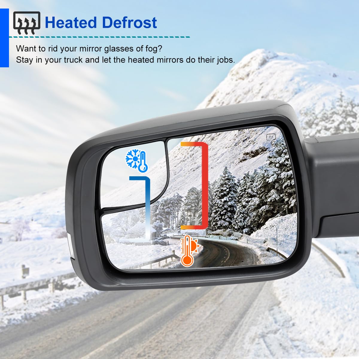 Power Spec-D Tuning Black Heated + LED Signal + Blind Spot Monitor BSM Left Driver Side Mirror Compatible with 2019-2024 Ram 1500