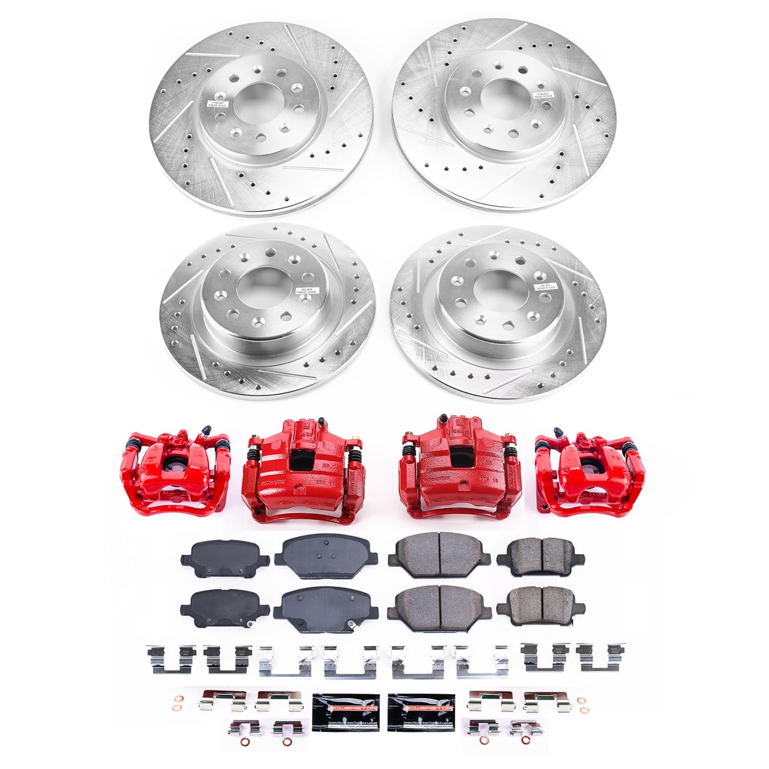 Z23 Brake Pads and Rotors Brake Kit POWERSTOP with Red Powder Coated Calipers For Buick Regal TourX 2018-2020 [Vehicle Specific]