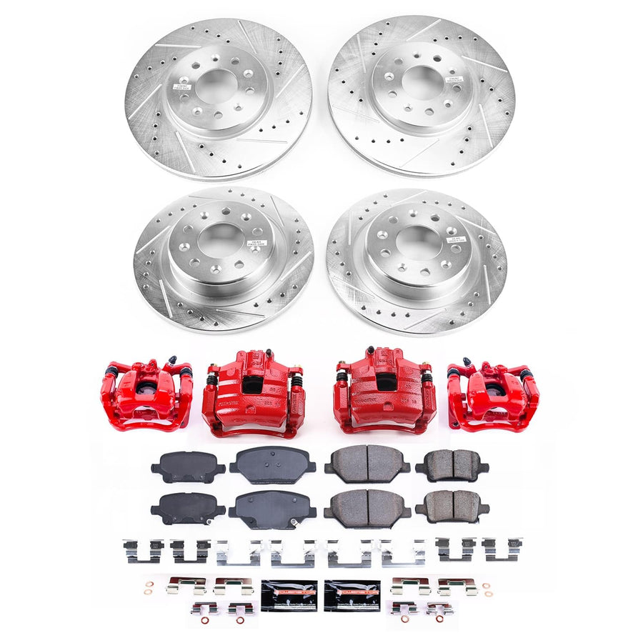 Z23 Brake Pads and Rotors Brake Kit POWERSTOP with Red Powder Coated Calipers For Buick Regal TourX 2018-2020 [Vehicle Specific]