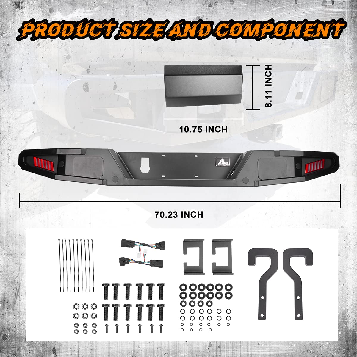 Rear Bumper WOLFSTORM Compatible with 2019 2020 2021 Jeep Gladiator JT, Rock Crawler Full Width with 2 Led Lights/Hitch Receiver