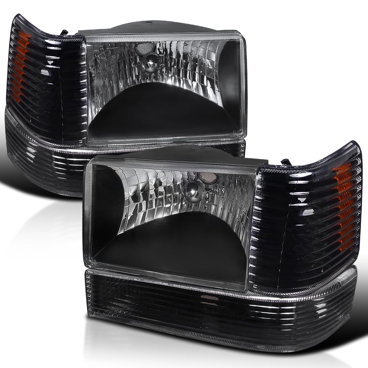 Black Housing SPEC-D TUNING Clear Lens Headlights + Bumper Lights + Corner Lamps Compatible with 1993-1996 Jeep Grand Cherokee, Left + Right Pair Headlamps Assembly