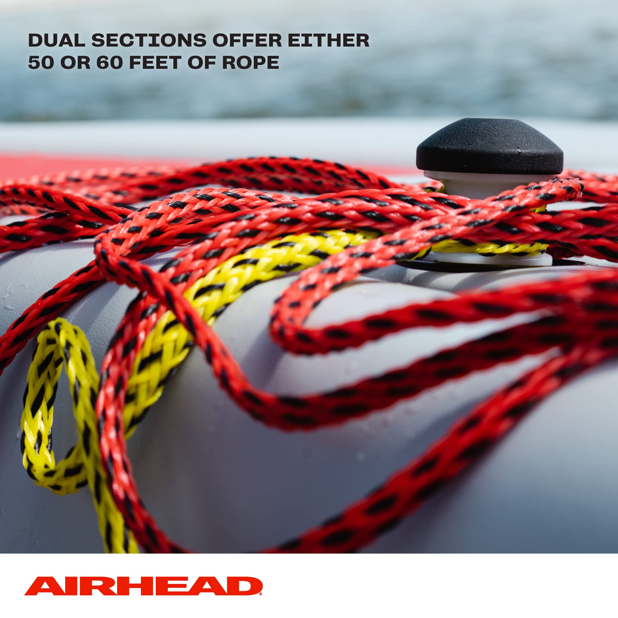 2 Section Airhead Tow Rope, 1-2 Rider Towable Tubes, 60-Feet, 2,375 Break Strength