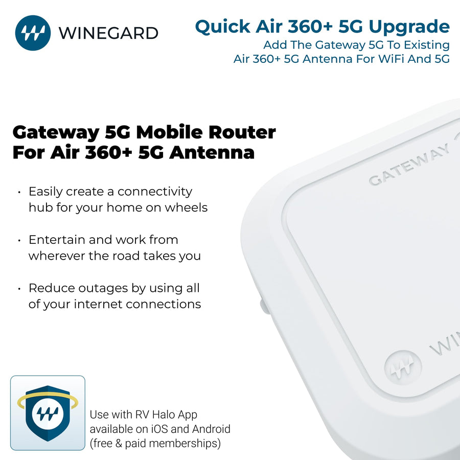 Winegard Ceiling Router for RV - Requires Air 360+ 5G Gateway - 5G/4G LTE + DualBand Wi-Fi (802.11ac), Dual SIM, Starlink-Compatible Ethernet WAN, GPS, up to 0.5-mi Wi-Fi, AT&T/Verizon/T-Mobile, White