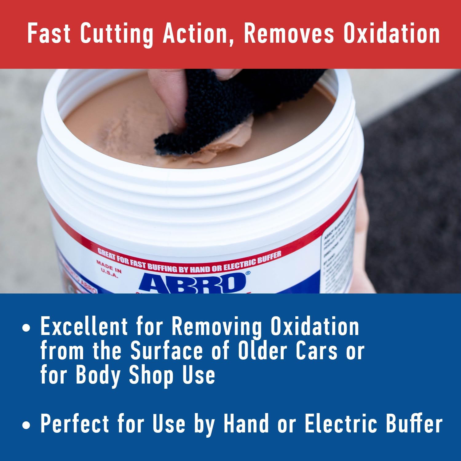 ABRO Automotive Superior Performance Rubbing Compound for Oxidized Finishes, Buff, Shine, Smooth, & Clean, Scratch Remover for Vehicles, Boats, & Bikes - 10 oz.