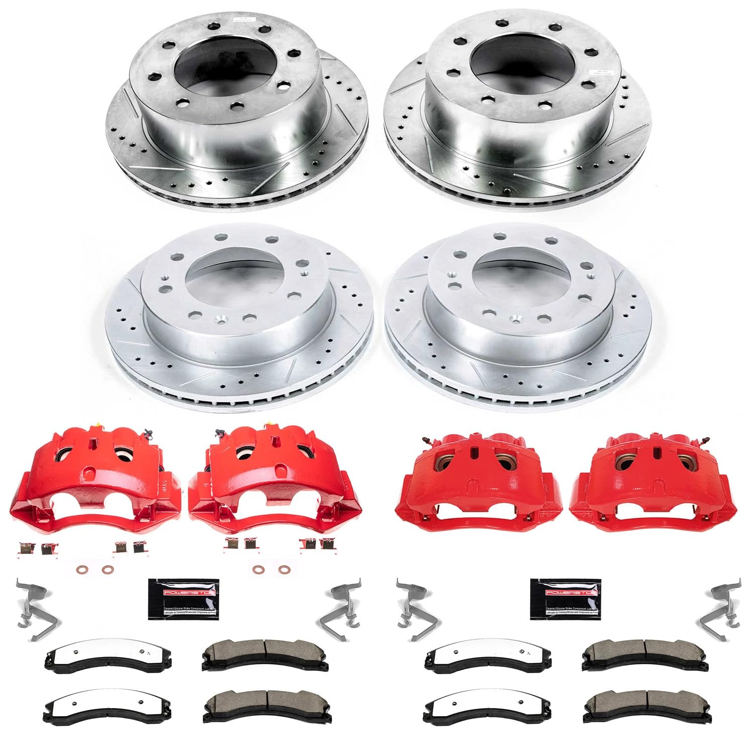 Power Stop Z36 KC7384-36 Truck & Tow Front and Rear Caliper Kit-Drilled/Slotted Rotors, Brake Pads, Calipers
