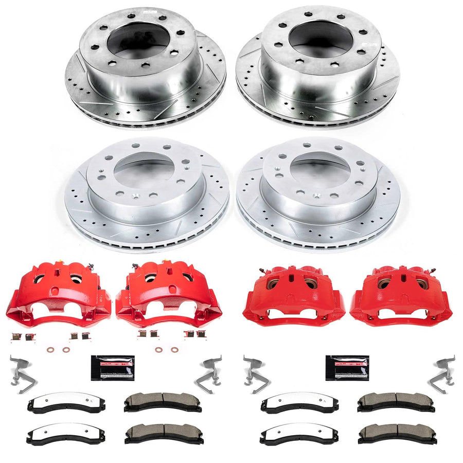 Power Stop Z36 KC7384-36 Truck & Tow Front and Rear Caliper Kit-Drilled/Slotted Rotors, Brake Pads, Calipers