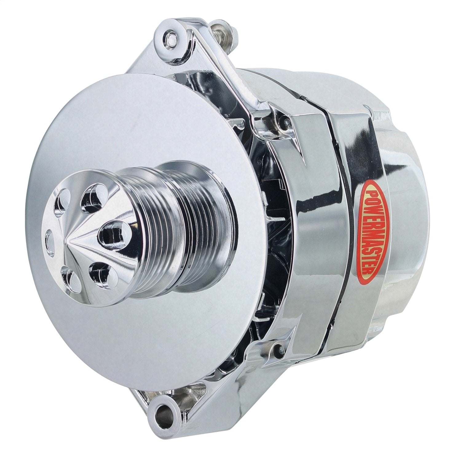 Alternator Powermaster 37294-311 Chrome (12SI 150A 6 Groove Pulley Baffle & Cone 1 or 3 Wire)