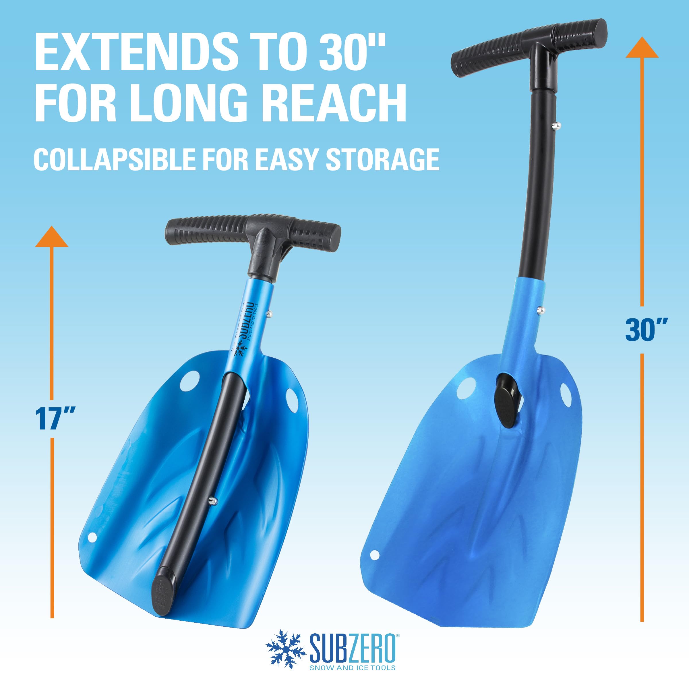 Collapsible Snow Shovel SubZero 17222, Light Weight Aluminum Snow Shovel for Car, Emergency Shovel for Driveway and Car (pack of 1)