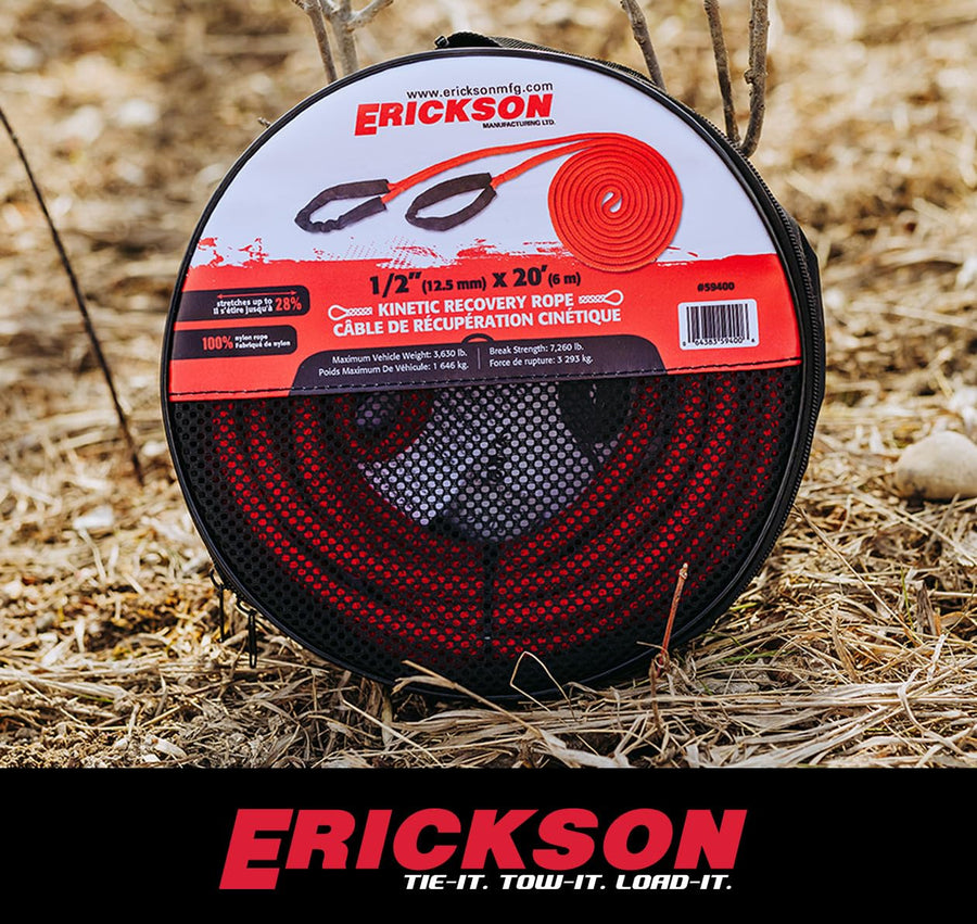 Kinetic Rope ERICKSON 59400, 1/2 inch x 20 feet, 7,260 Break Strength, Red