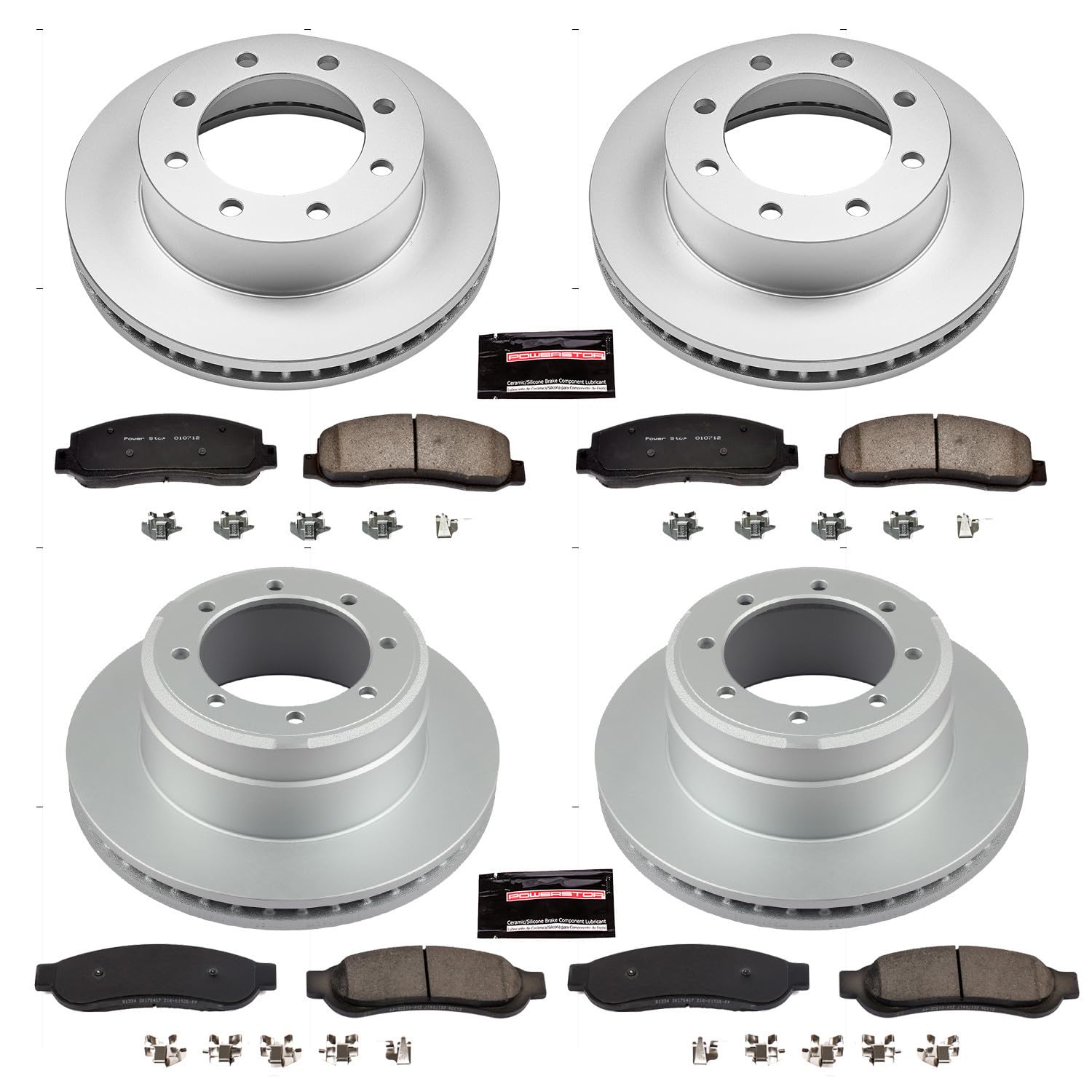 Power Stop CRK5574 Brake Rotor & Coated Ceramic Brake Pads- front & rear For Ford F-350 Super Duty 2010-2011, Ford F-450 Super Duty 2010-2012 [Model Specific]