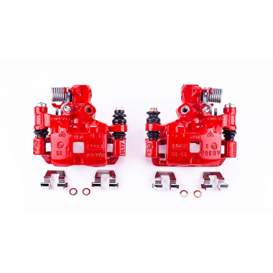 Rear Power Stop S4542 Pair of High-Temp Red Powder Coated Calipers