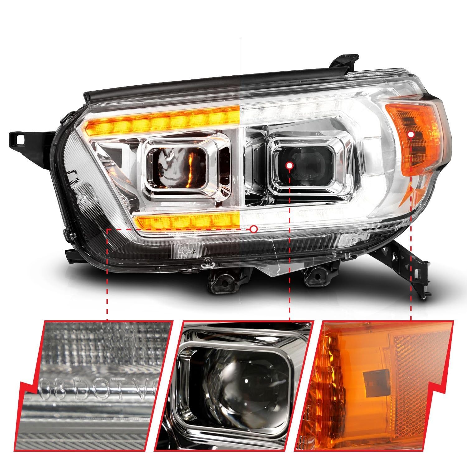 Chrome Projector Headlights Anzo With LED DRL And Sequential Turn Signal