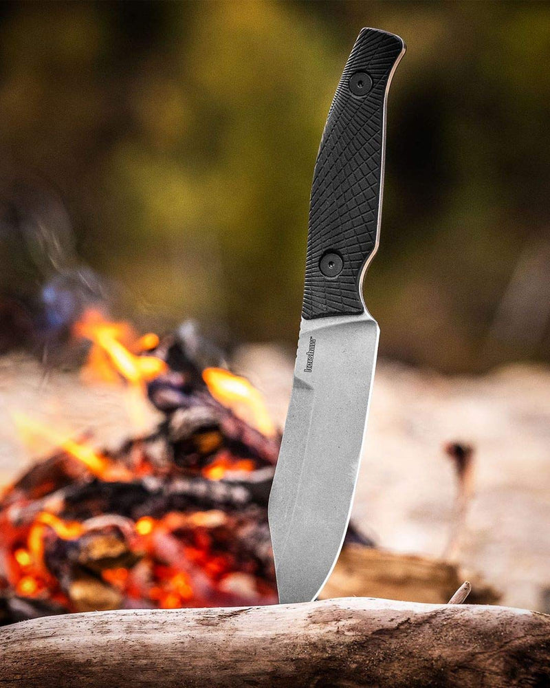 Camp 5 Kershaw Fixed Blade Knife, 4.75 Inch Blade, Full Tang (1083), Black