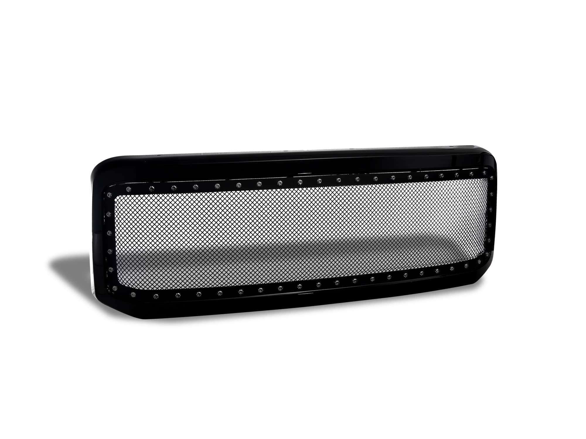 Studded Mesh Front Hood Grille Armordillo USA - Gloss Black Fits 2005-2007 Ford F250/F-250/F350/F-350 Super Duty