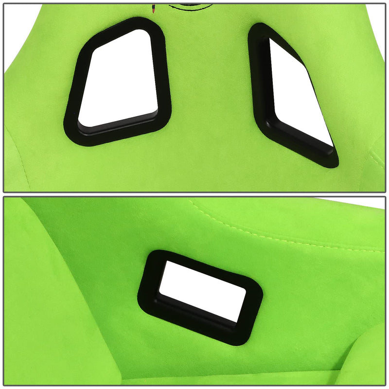 NRG Innovations Universal Fixed Back NRG-FRP-302NG-PRISMA Bucket Racing Seat for 5-Point Harnesses, Size L, Green Alcantara Material, 24" W X 35" H X 18" D
