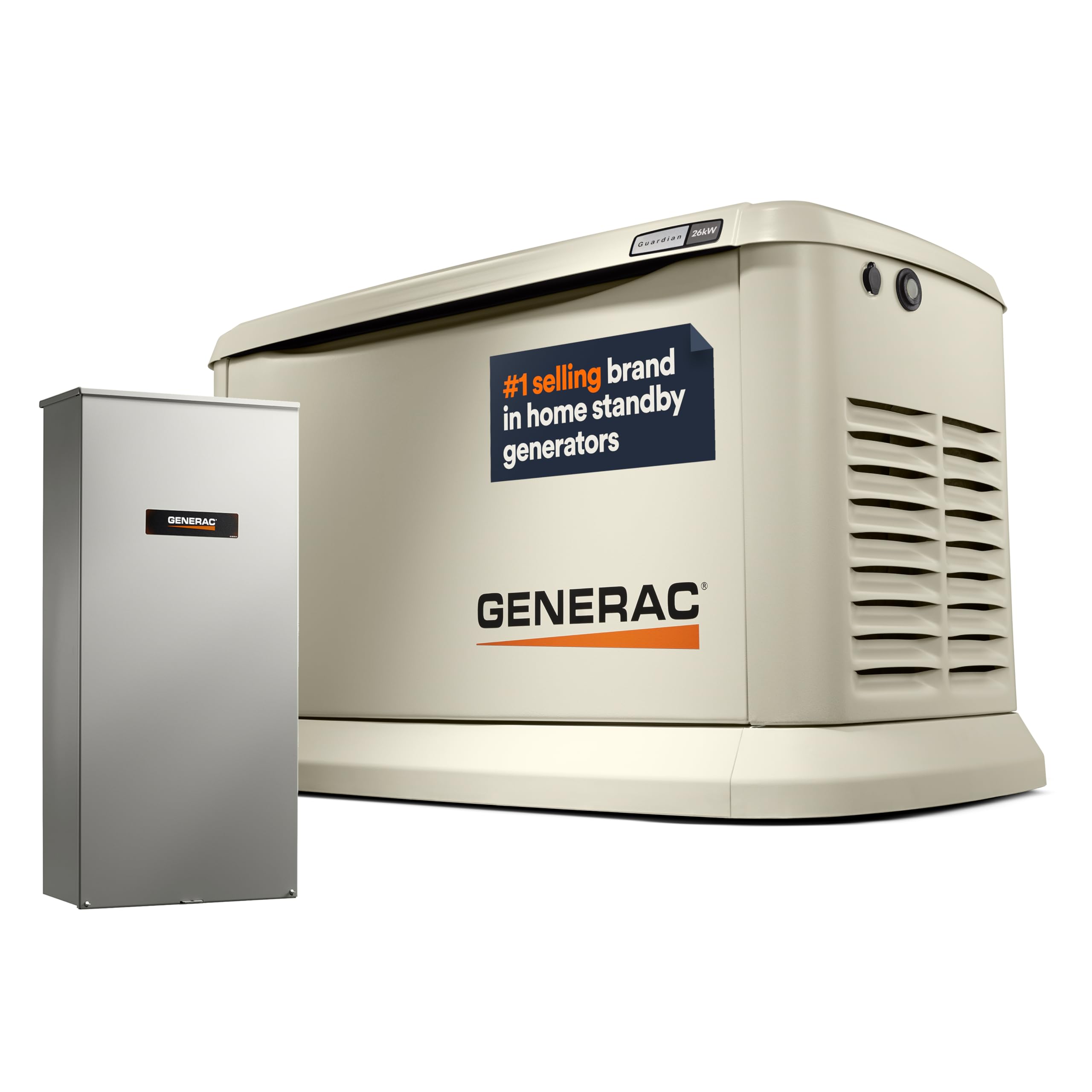 26kW Generac Guardian Home Standby Generator with 200 Amp Transfer Switch - Automatic Whole House Backup Power for Storms, Emergencies, and Outages, WiFi Enabled, Runs on Natural Gas or Liquid Propane