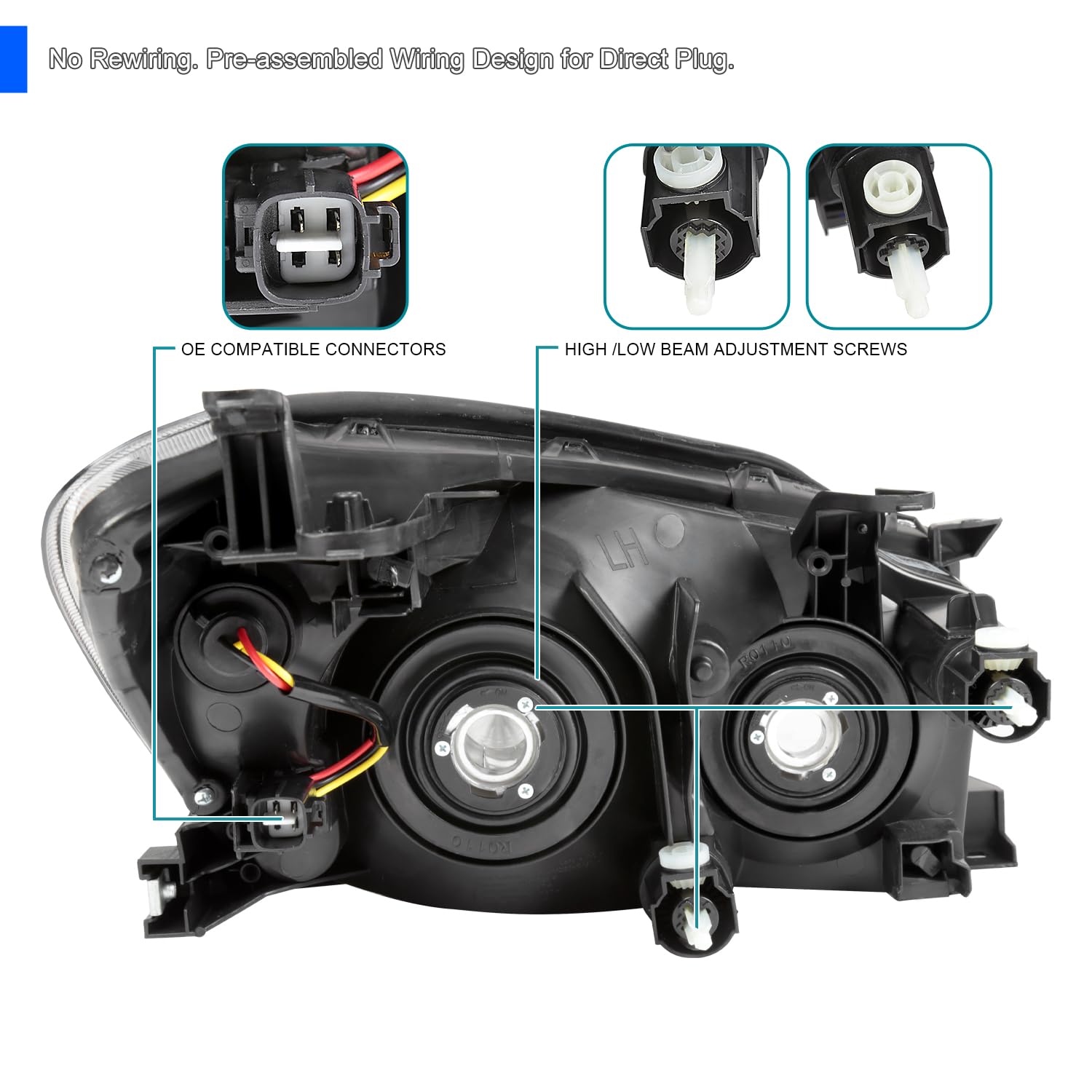Smoke Spec-D Tuning Headlights Compatible with 2006-2008 Toyota RAV4, Left + Right Pair Headlamps Assembly