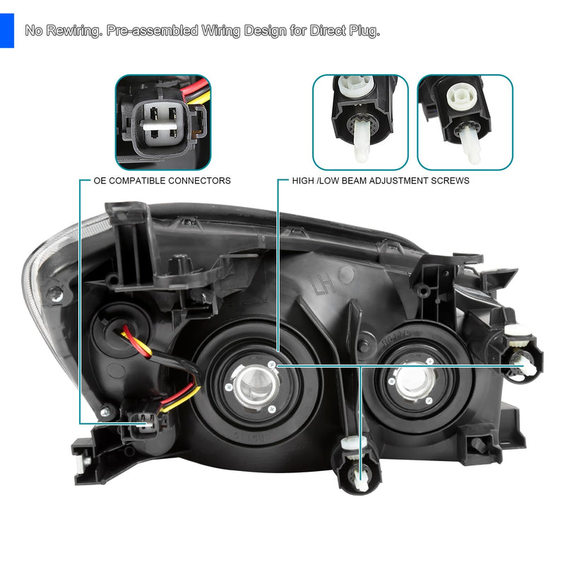 Smoke Spec-D Tuning Headlights Compatible with 2006-2008 Toyota RAV4, Left + Right Pair Headlamps Assembly