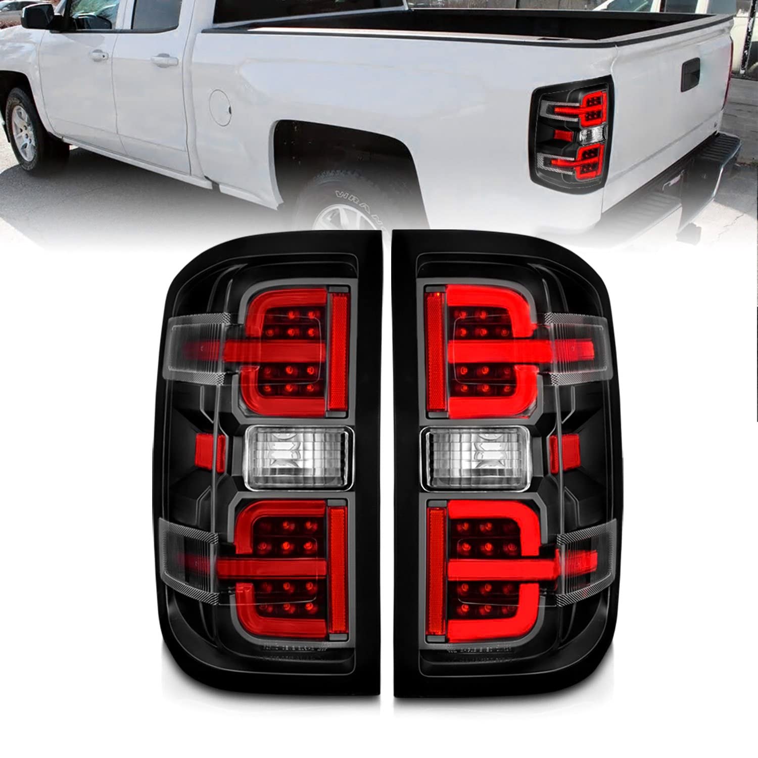 15-19 Chevy Silverado 2500HD/3500HD Anzo USA (Halgn Only) LED Tail Lights w/Black Light Bar & Clear Lens (311425)
