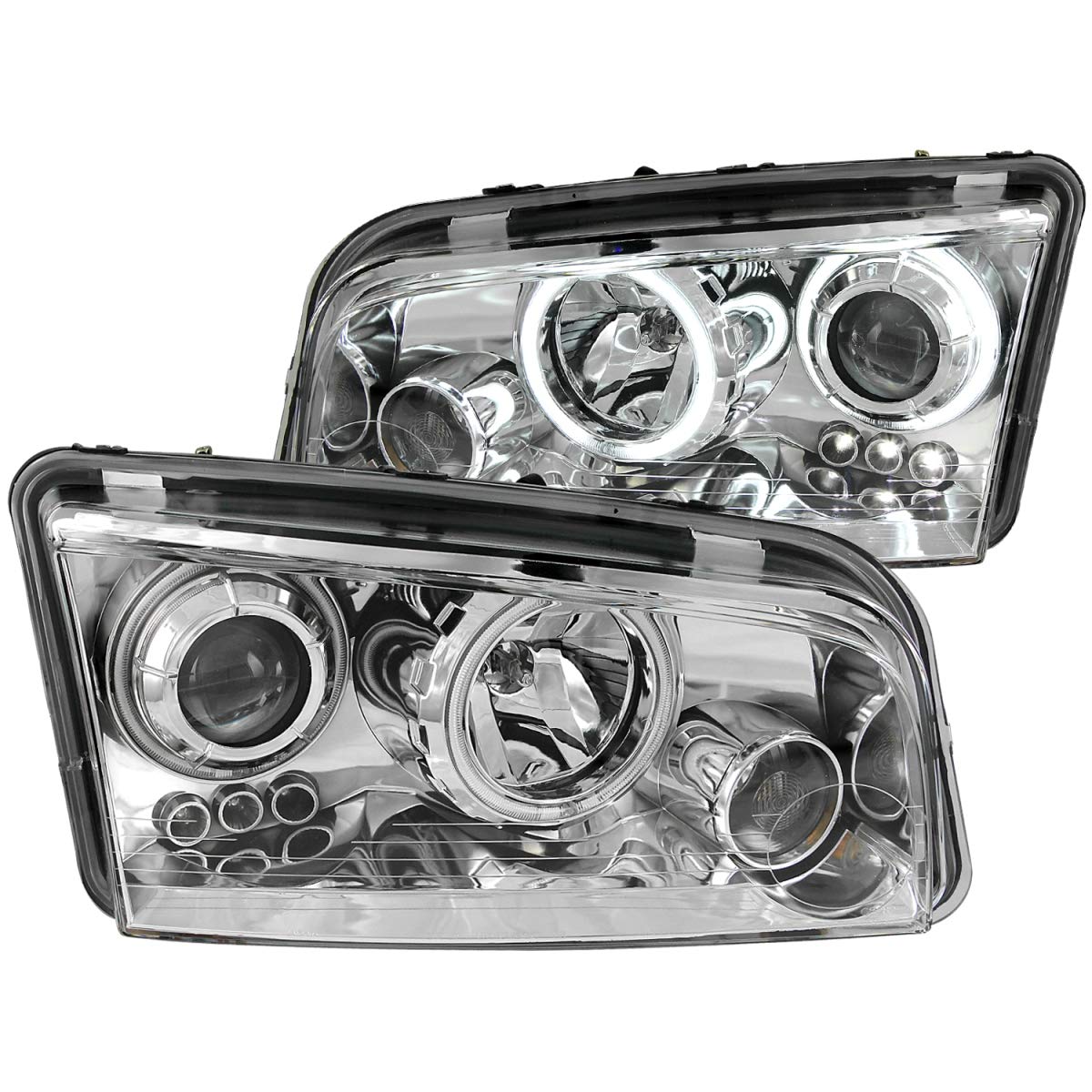 Chrome Halo Anzo USA Projector Headlight with Clear Lens for Dodge Charger 121382