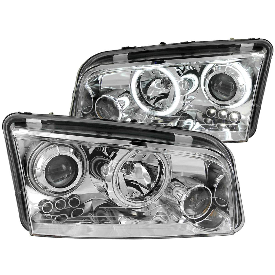 Chrome Halo Anzo USA Projector Headlight with Clear Lens for Dodge Charger 121382