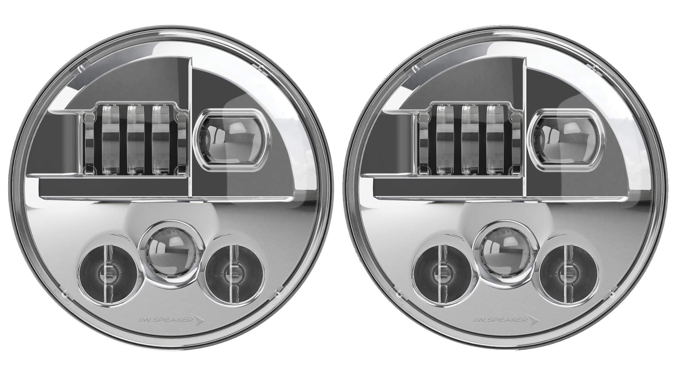 JW Speaker Model 8730 LED Headlight, 7 Inch Round, Set of 2 (Unheated Chrome)