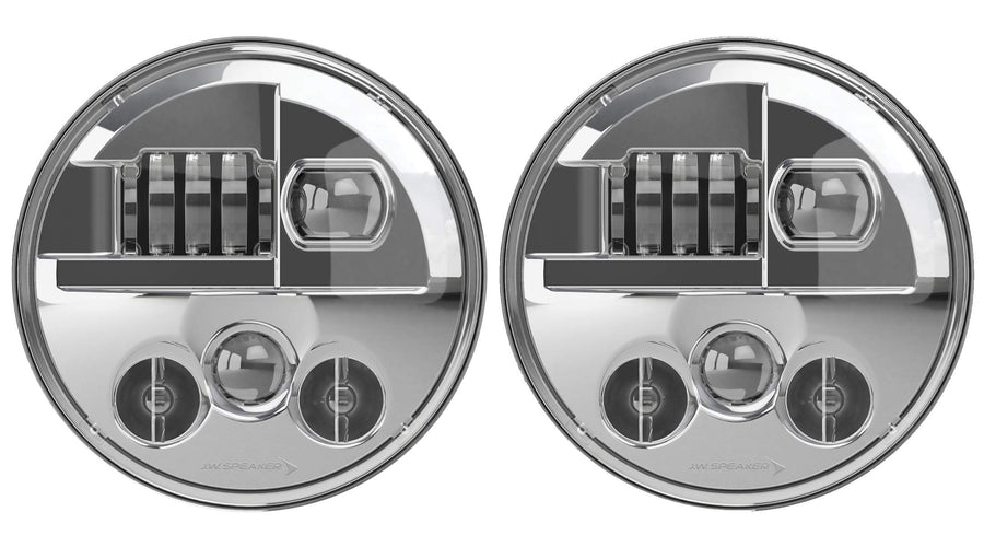 JW Speaker Model 8730 LED Headlight, 7 Inch Round, Set of 2 (Unheated Chrome)